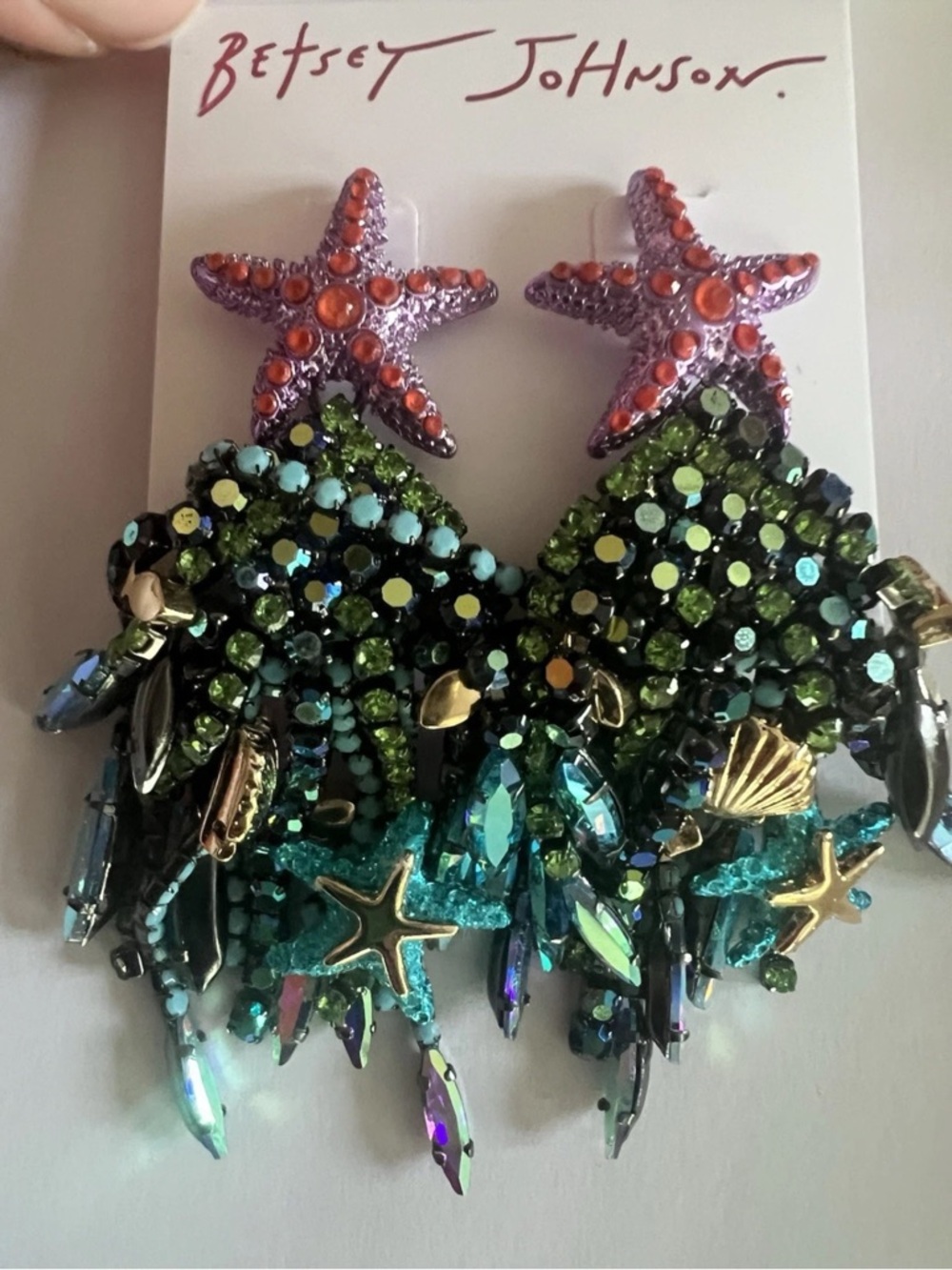 BETSEY JOHNSON Earrings Mermaid Jewels Sea life Starfish Statement Tassel Green